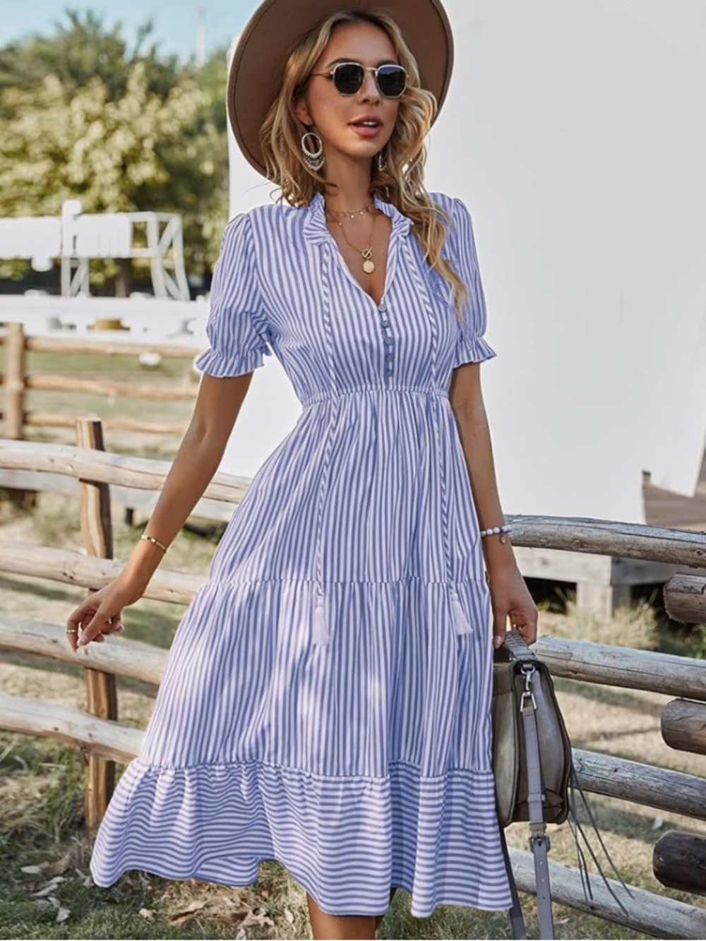 Blue and White Stripe Midi Dress